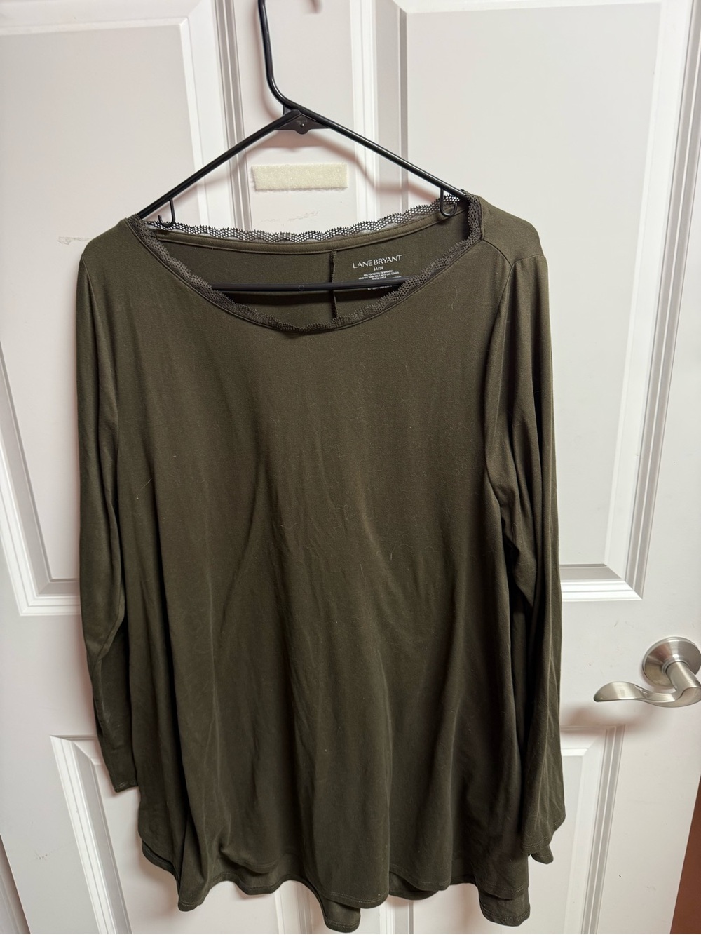 Lane Bryant Olive Scoop Neck Long Sleeve Top